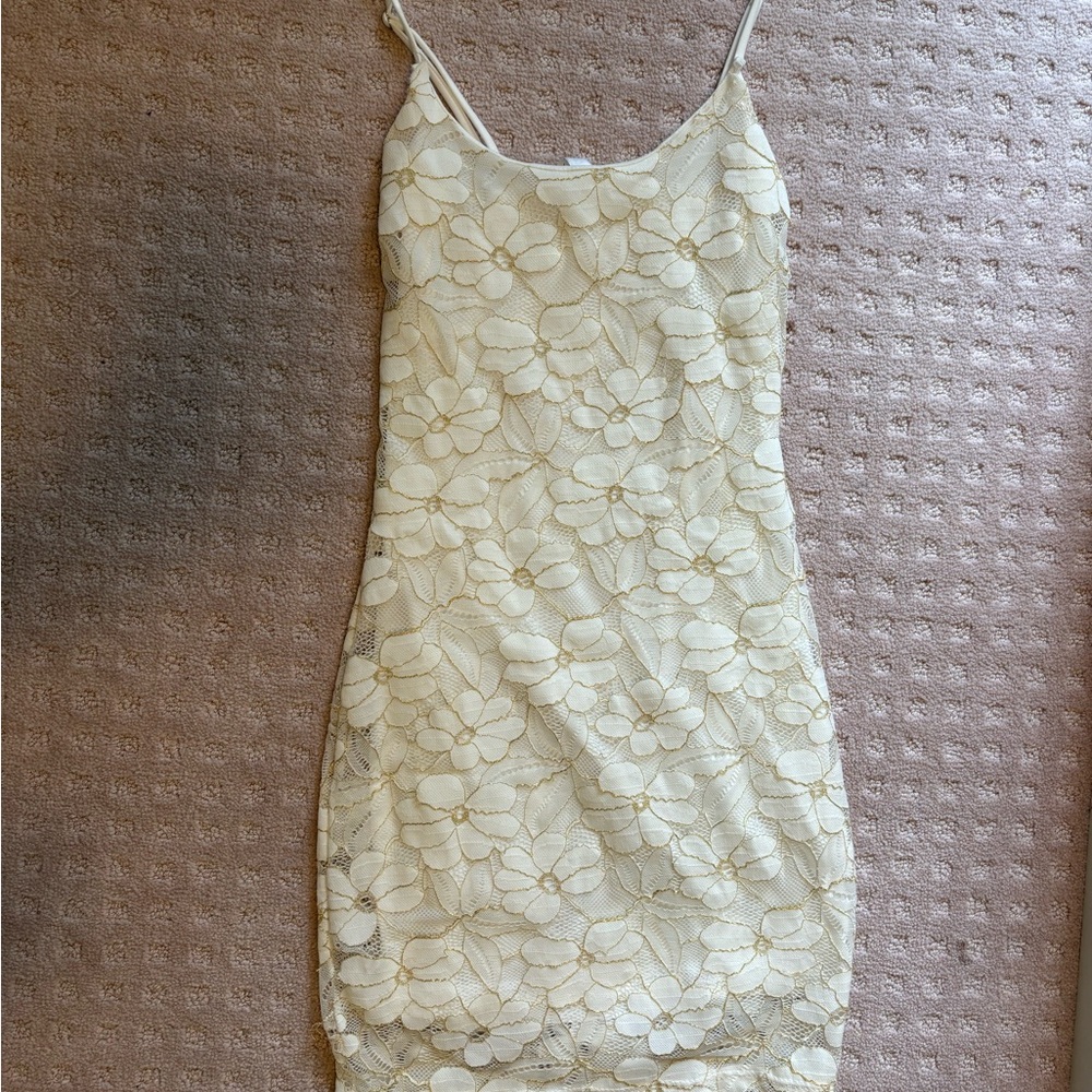 White and Gold Floral Mini Dress